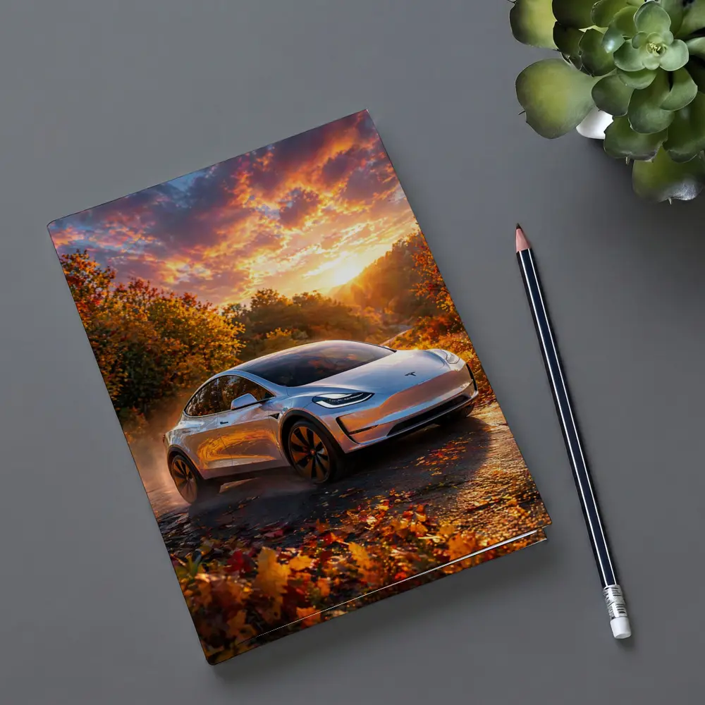 Tesla Model 3 Autumn Sunset Road Drive – Notebooks