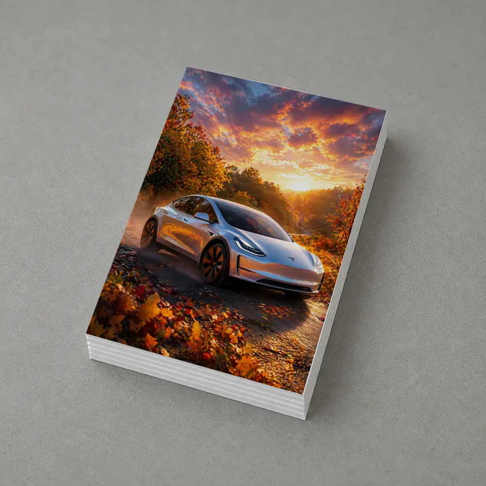 Tesla Model 3 Autumn Sunset Road Drive – Postcards