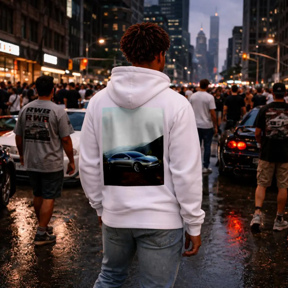 Tesla Model 3 Silver Mountain Scenic View – Hoodies