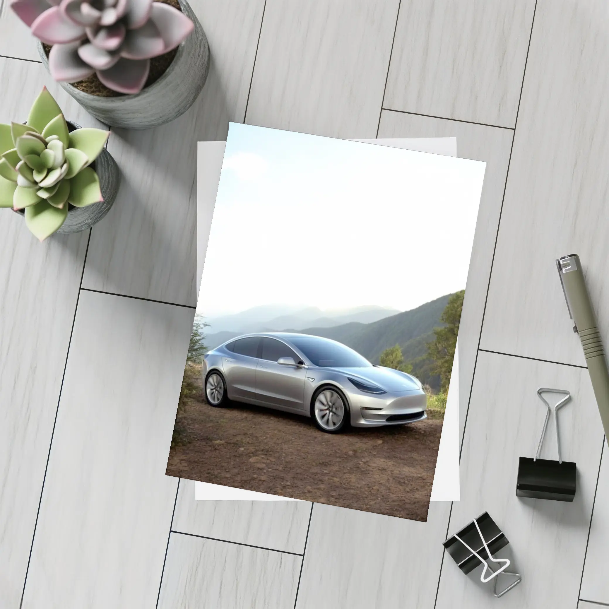Tesla Model 3 Silver Mountain Scenic View – Postcards