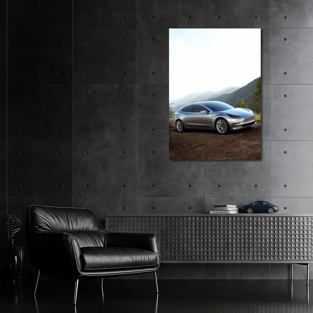 Tesla Model 3 Silver Mountain Scenic View – Wall Art