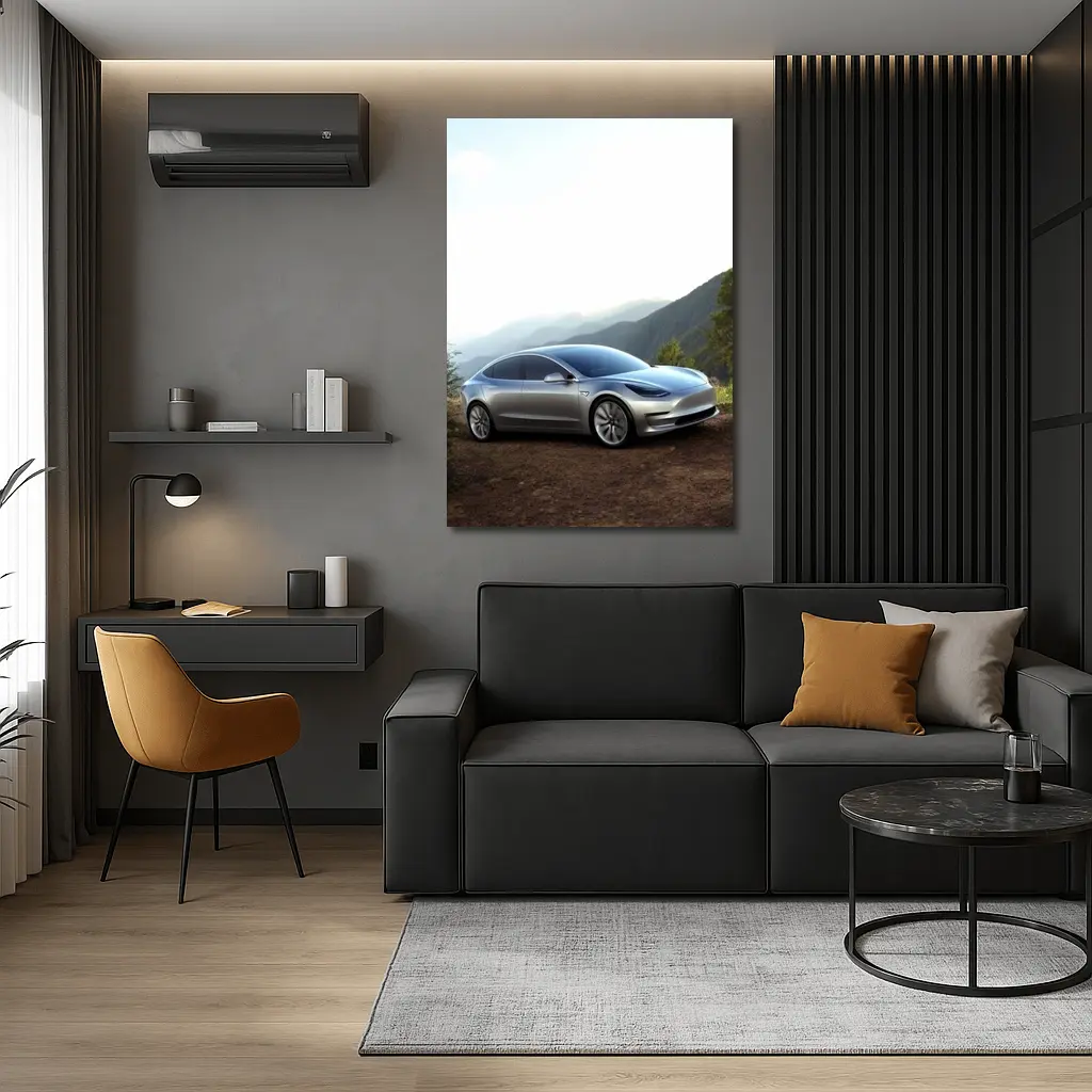 Tesla Model 3 Silver Mountain Scenic View – Wall Art