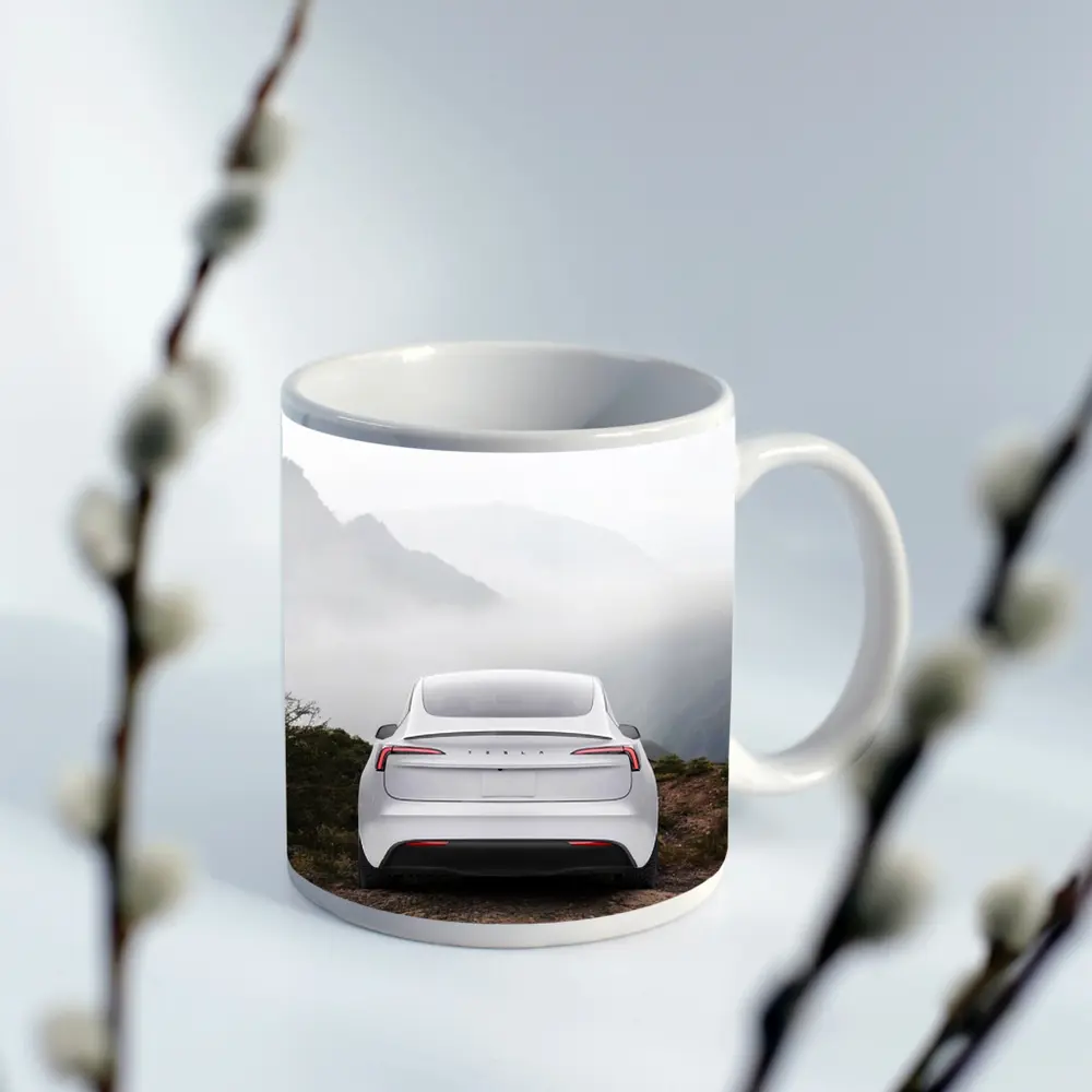 Tesla Model Y White Misty Mountain View – Mugs
