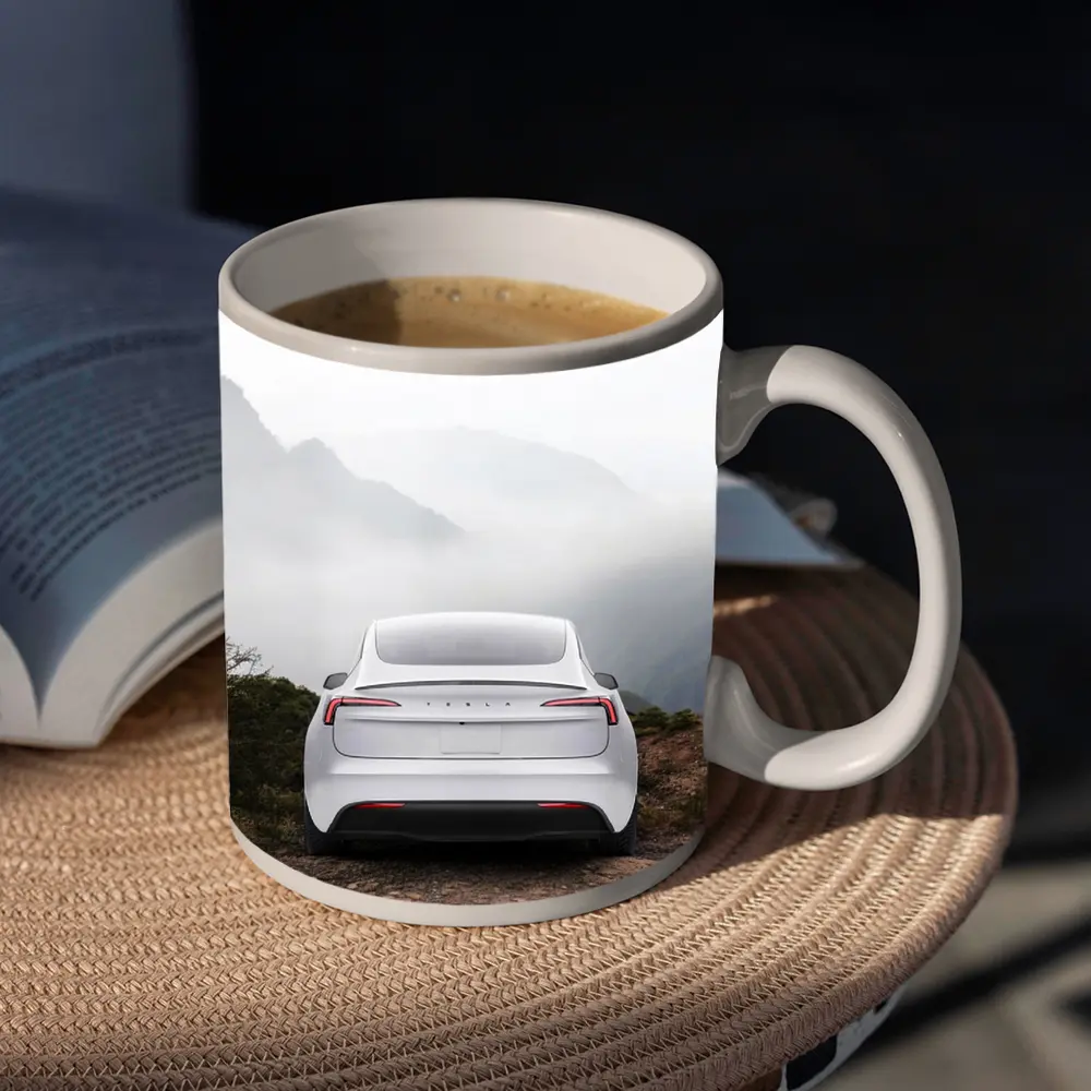 Tesla Model Y White Misty Mountain View – Mugs