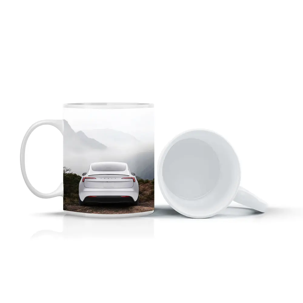 Tesla Model Y White Misty Mountain View – Mugs