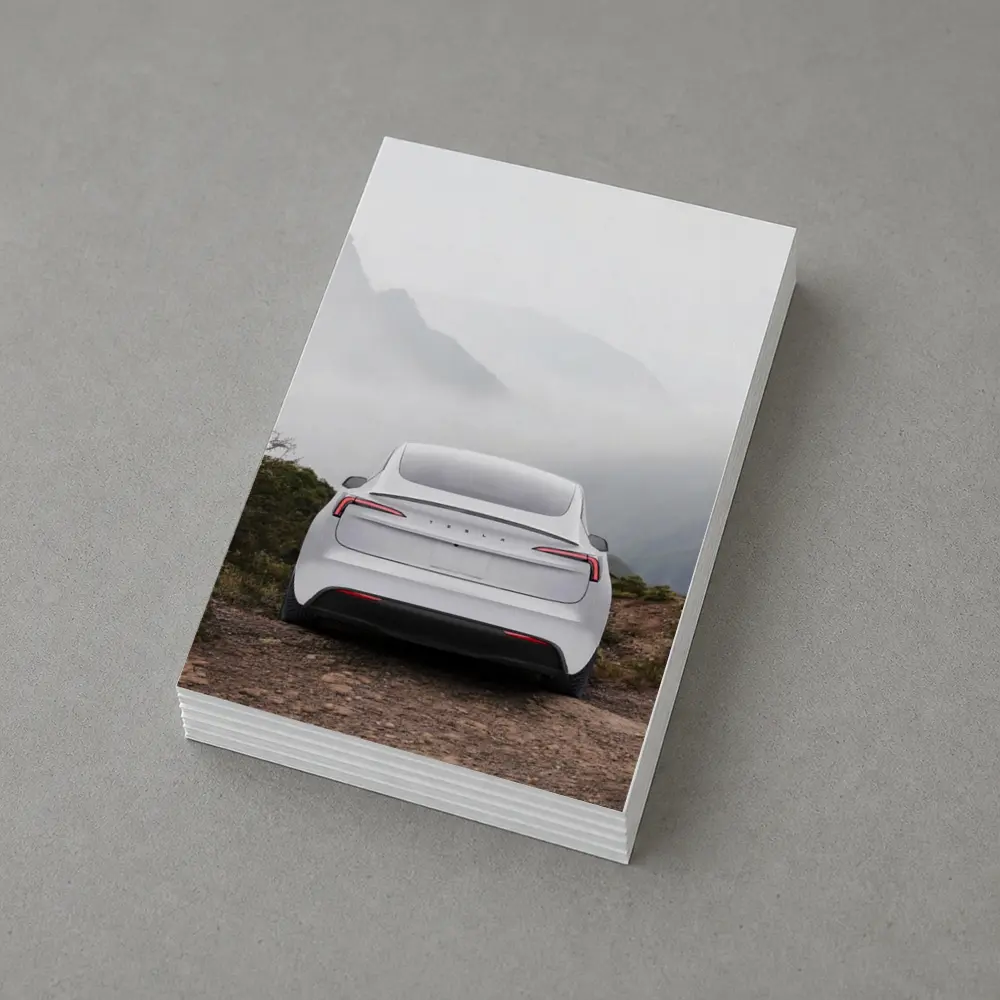 Tesla Model Y White Misty Mountain View – Postcards