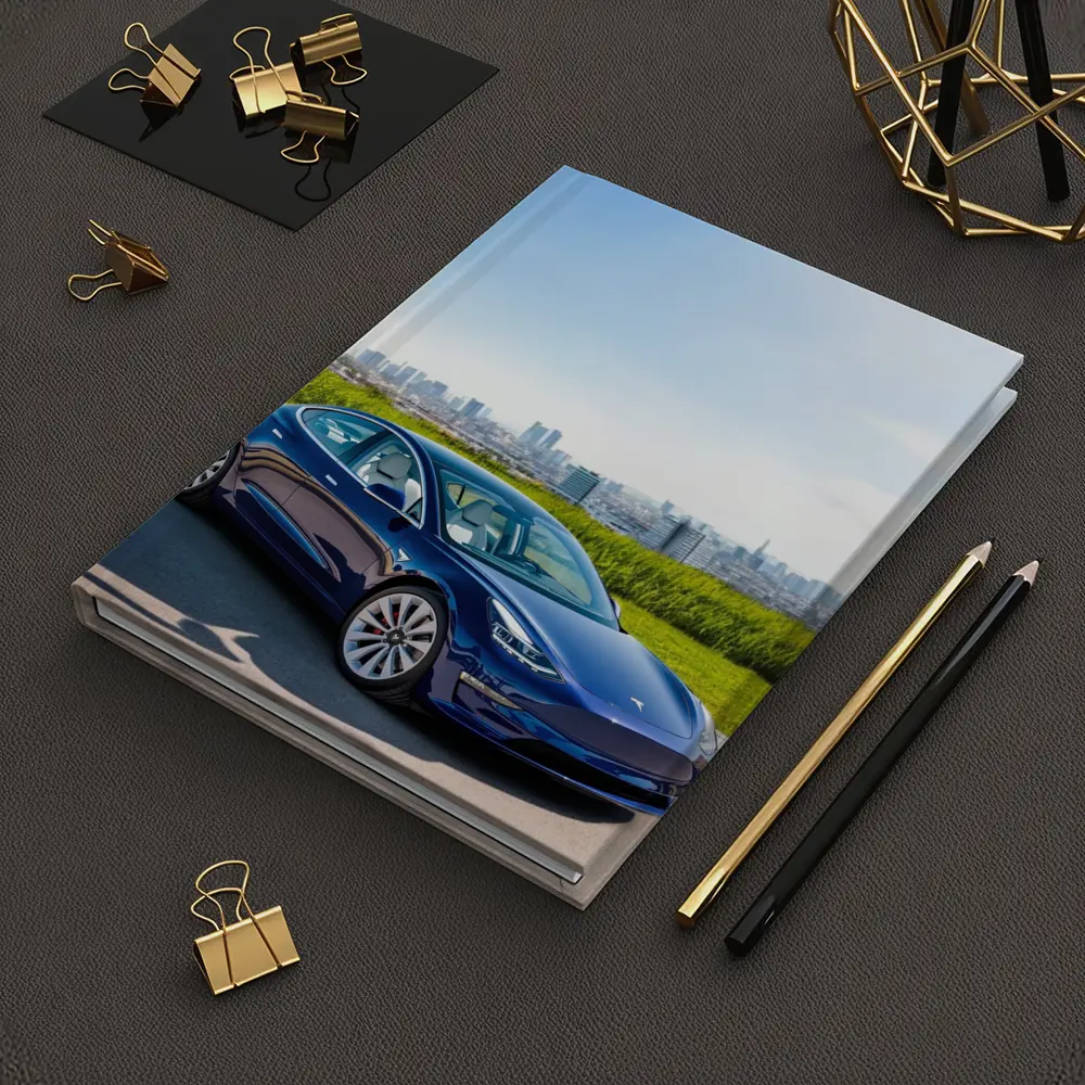 Tesla Model 3 Blue City Skyline Background – Notebooks