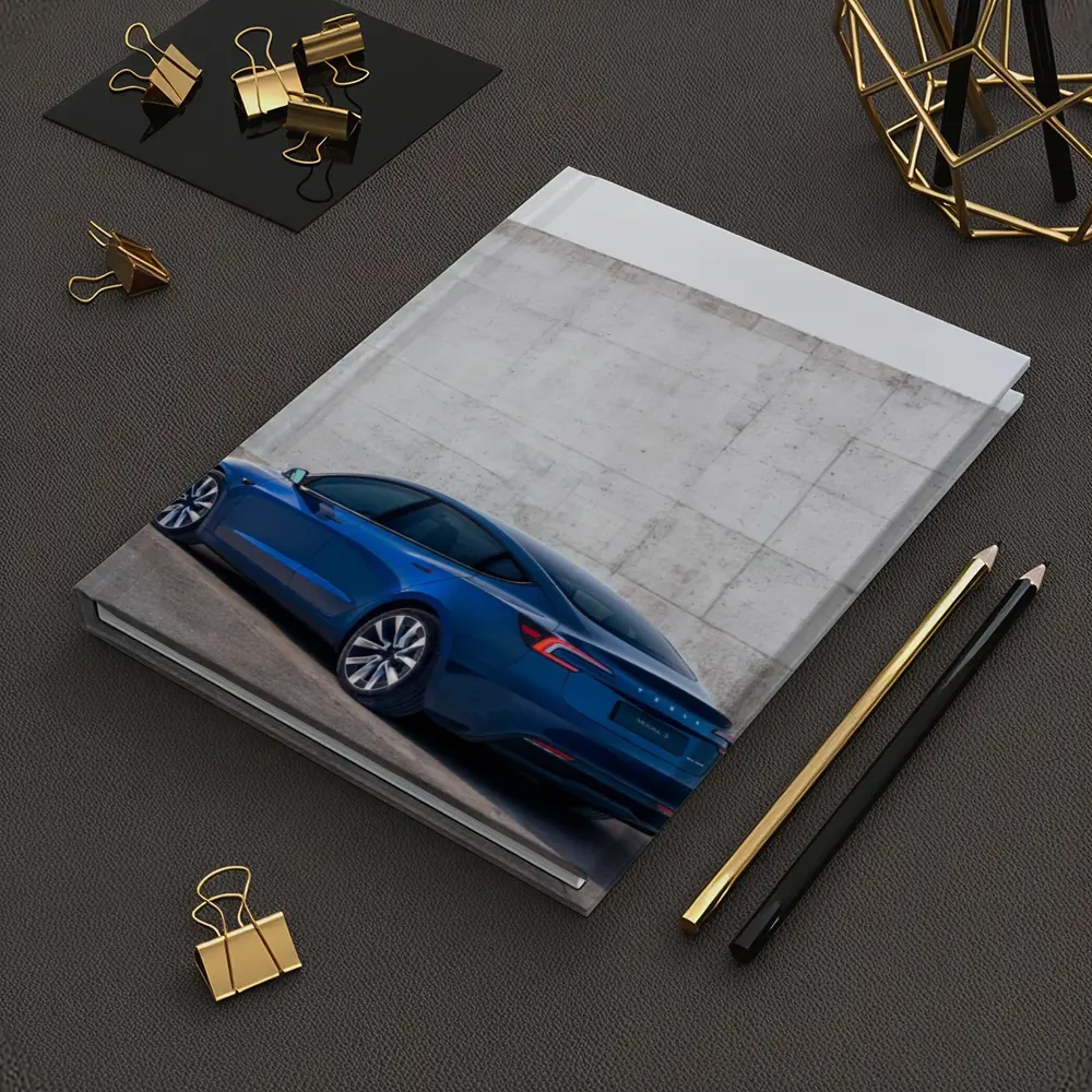 Tesla Model 3 Blue Against Concrete Wall – Notebooks