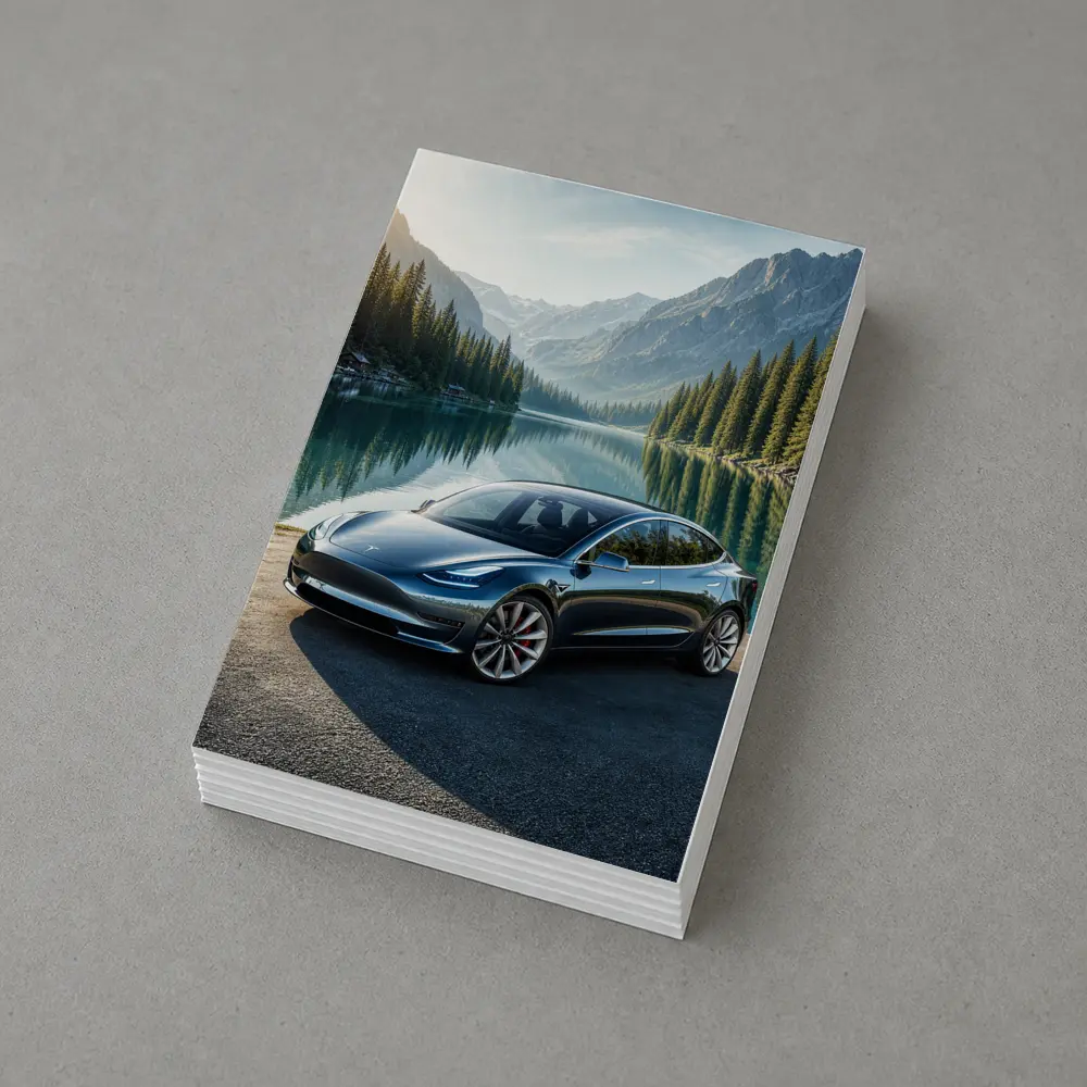 Tesla Model 3 Parked By Mountain Lake – Postcards