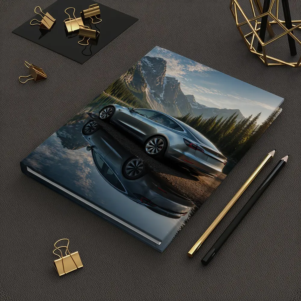 Tesla Model 3 Parked By Mountain Lake – Notebooks