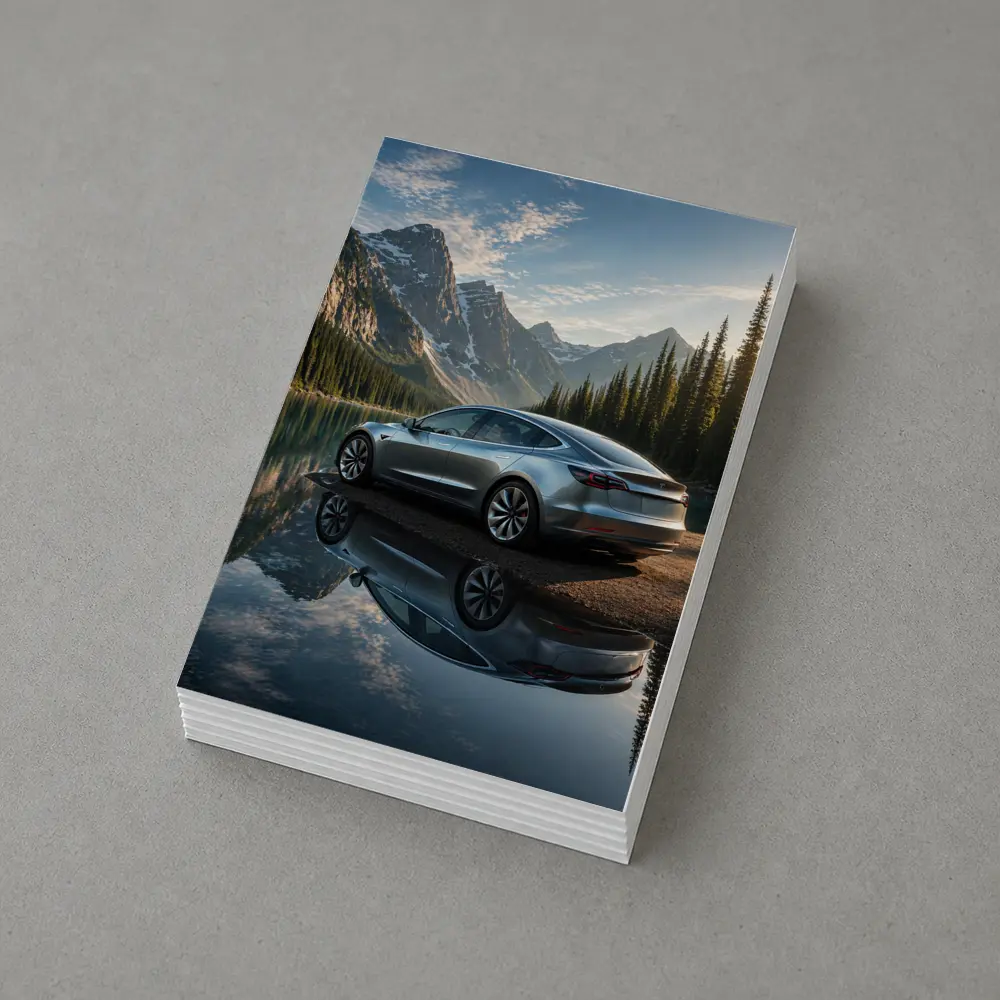 Tesla Model 3 Parked By Mountain Lake – Postcards