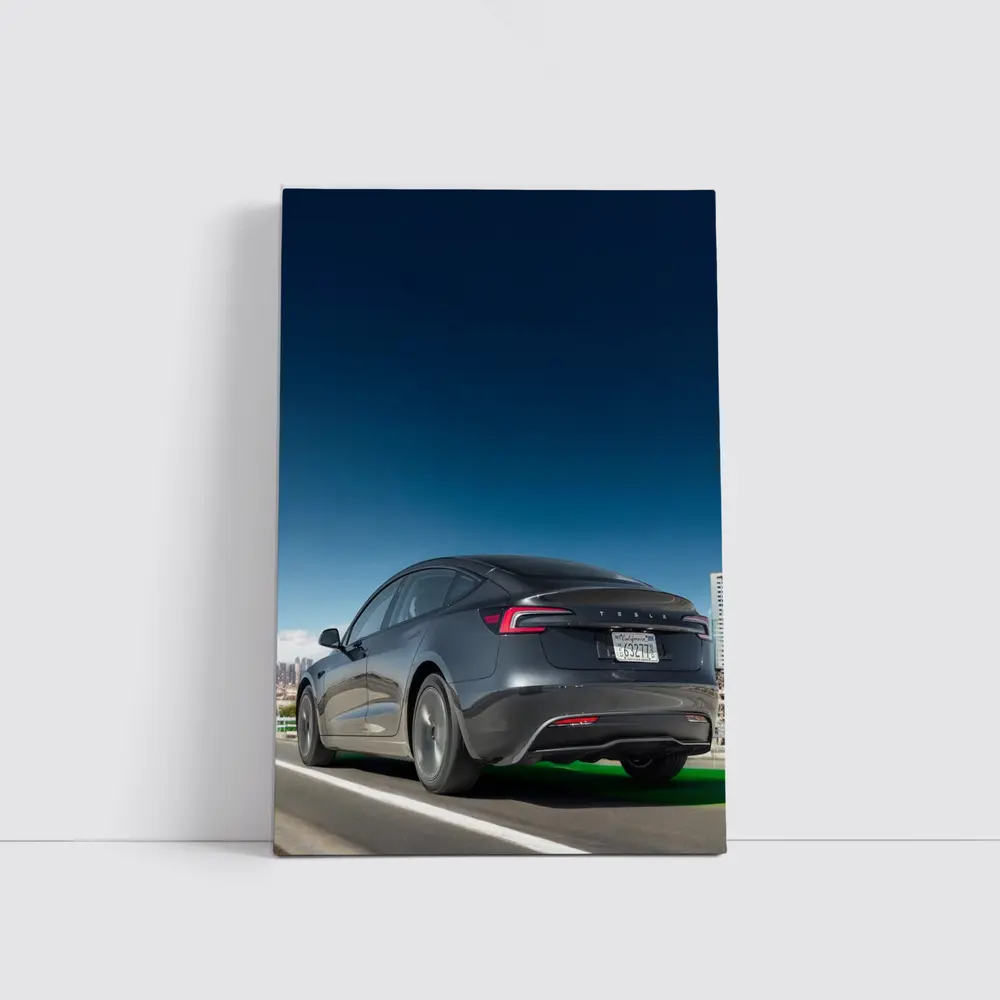 Tesla Model 3 Gray on City Highway – Wall Art