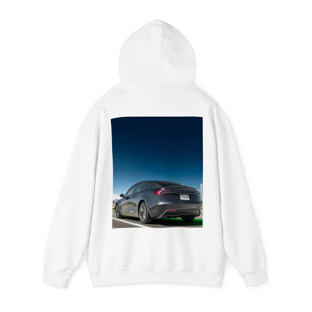 Tesla Model 3 Gray on City Highway – Hoodies