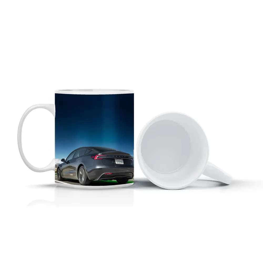 Tesla Model 3 Gray on City Highway – Mugs