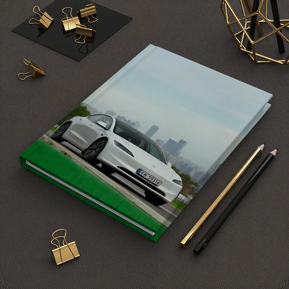 Tesla Model 3 White Car City Skyline – Notebooks