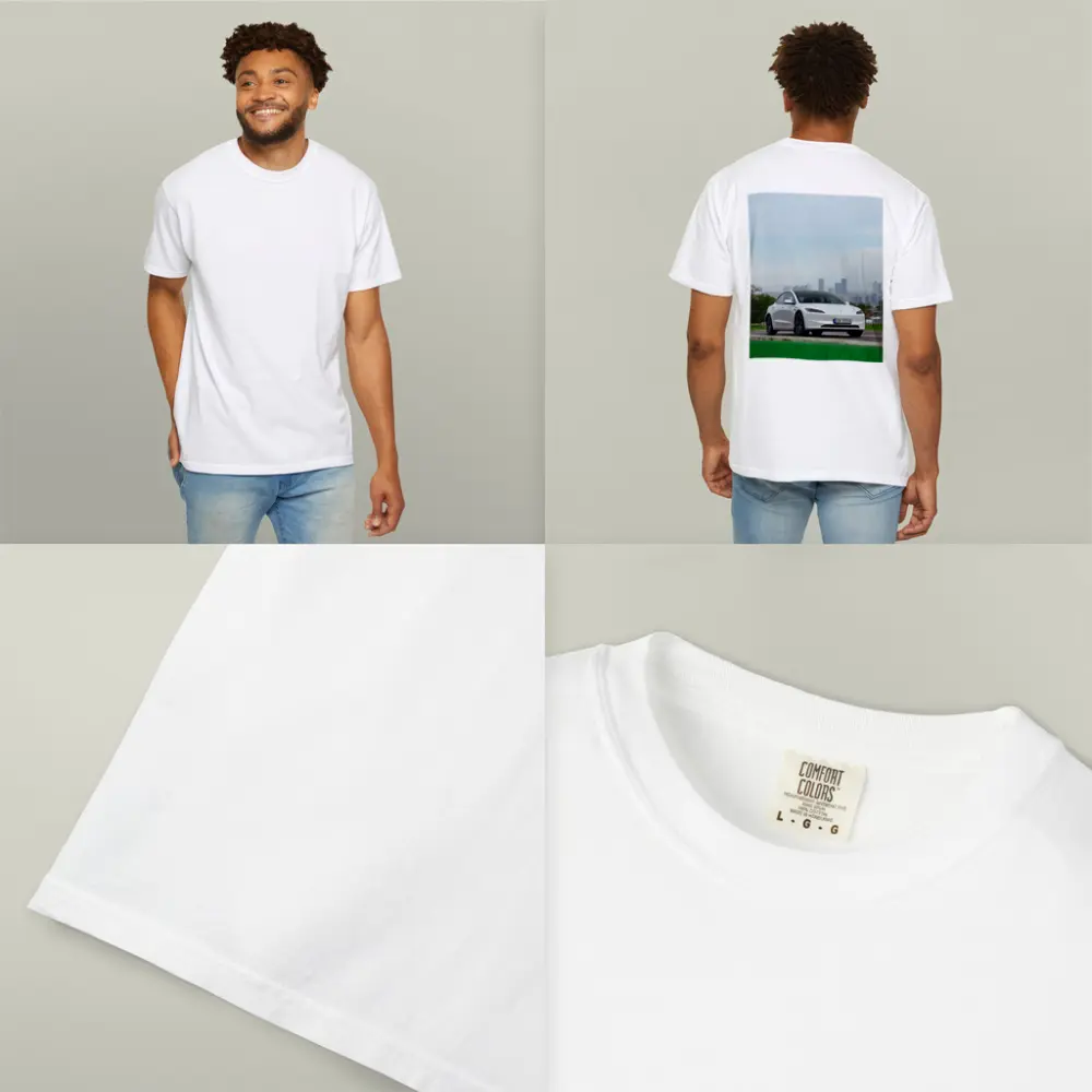 Tesla Model 3 White Car City Skyline – T-Shirts