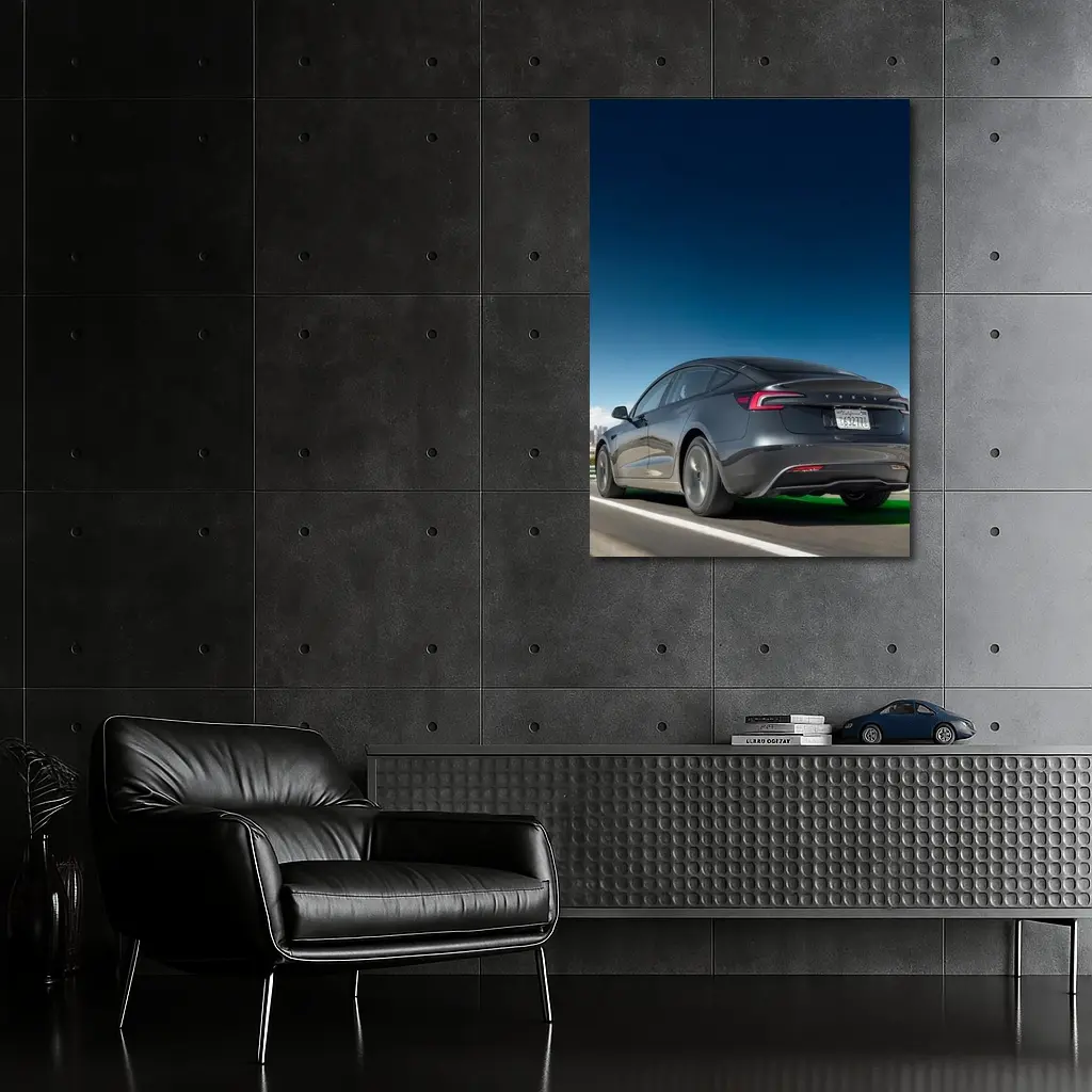 Tesla Model 3 Gray on City Highway – Wall Art