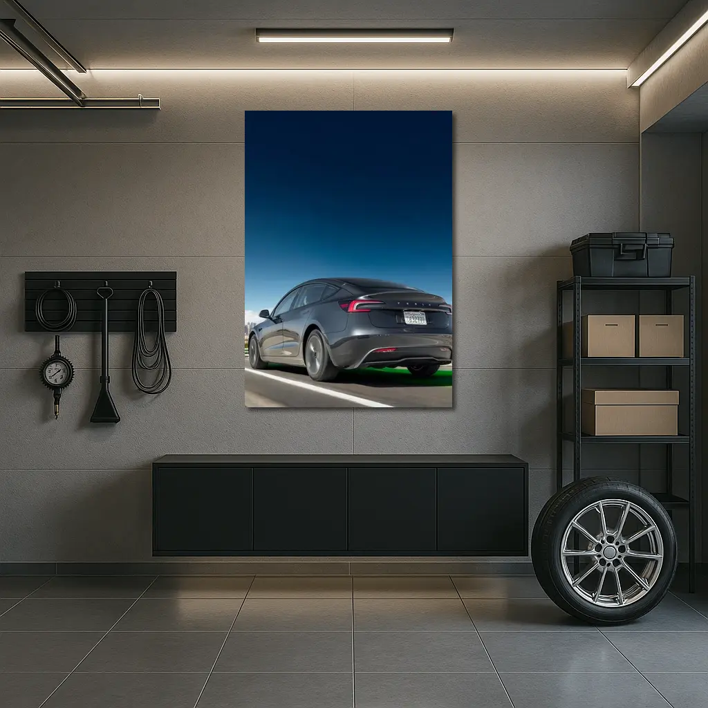 Tesla Model 3 Gray on City Highway – Wall Art