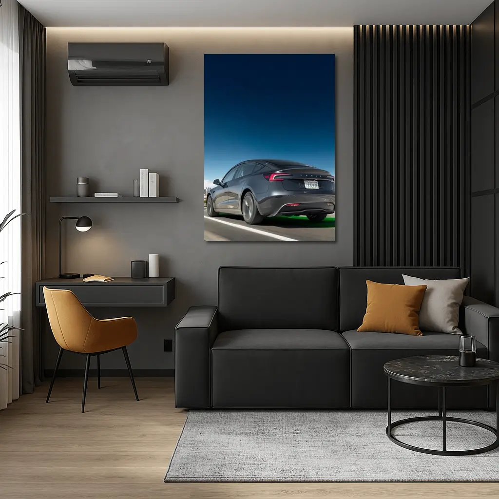 Tesla Model 3 Gray on City Highway – Wall Art