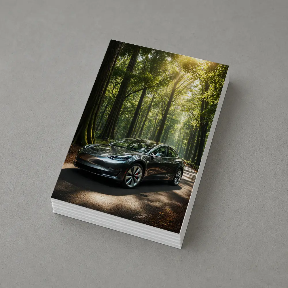 Tesla Model 3 Parked On Forest Road – Postcards