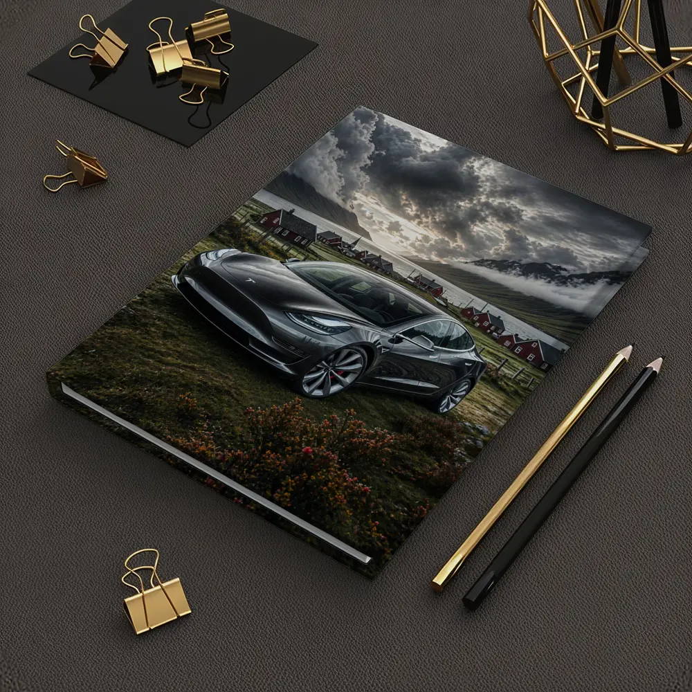 Tesla Model 3 Dark Dramatic Cloudy Landscape – Notebooks