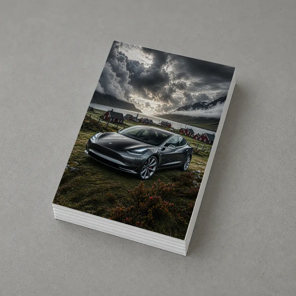 Tesla Model 3 Dark Dramatic Cloudy Landscape – Postcards