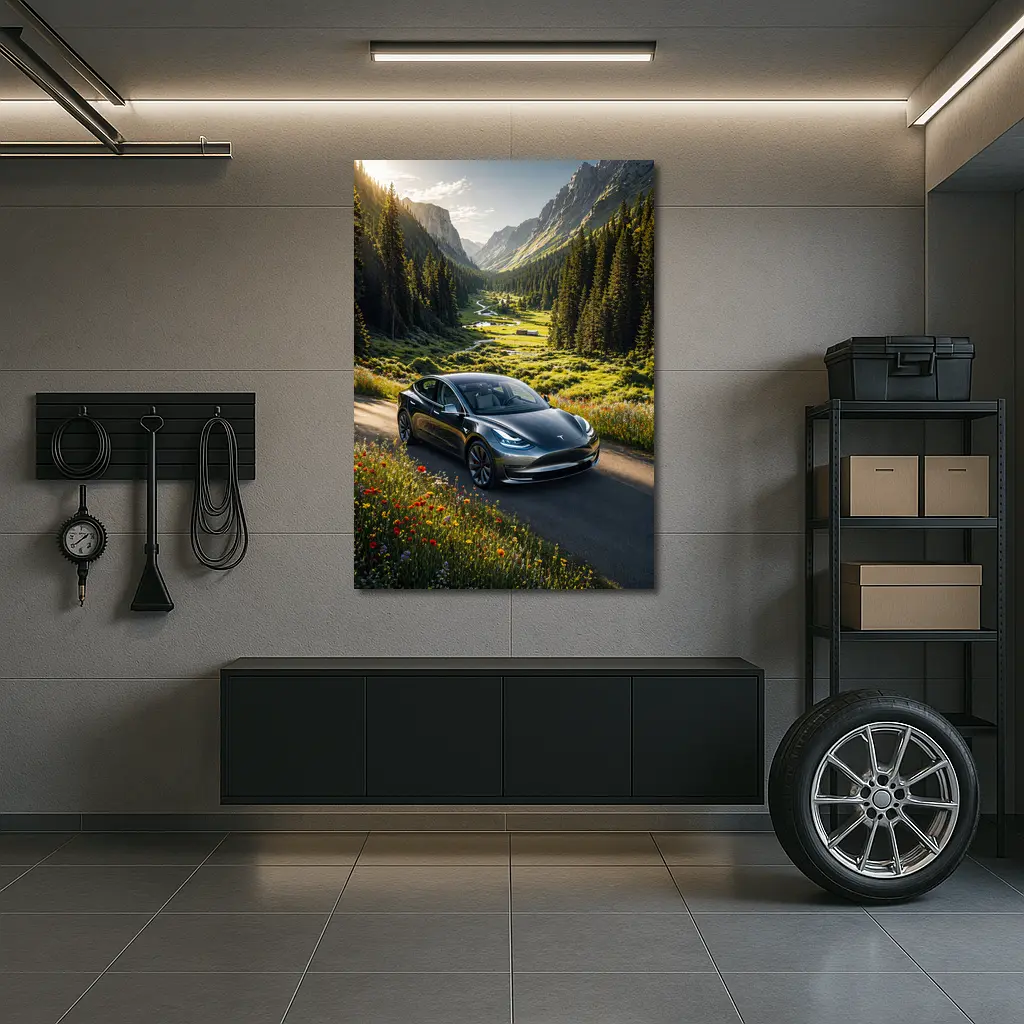 Tesla Model 3 Mountain Valley Road Drive – Wall Art