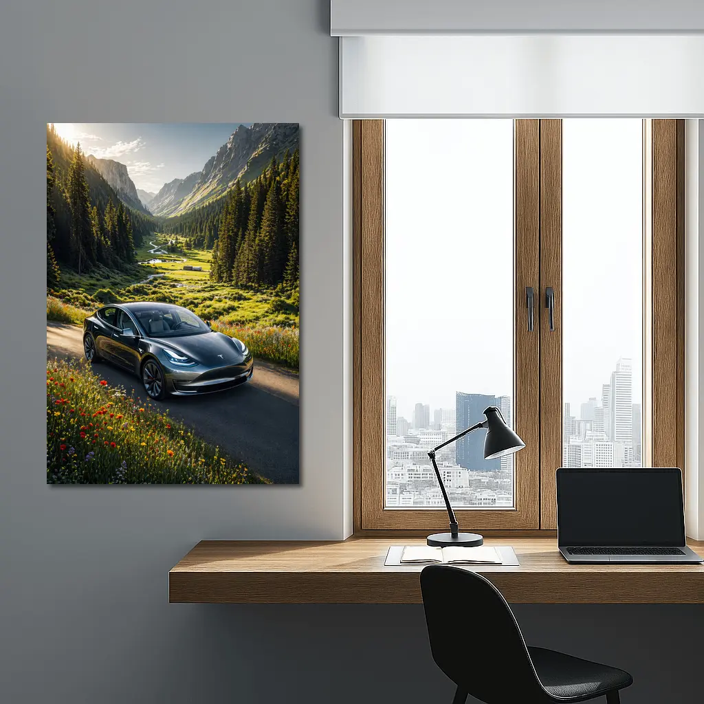 Tesla Model 3 Mountain Valley Road Drive – Wall Art