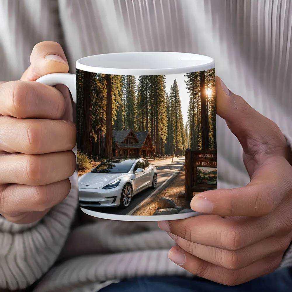 Tesla Model 3 White National Park Forest – Mugs