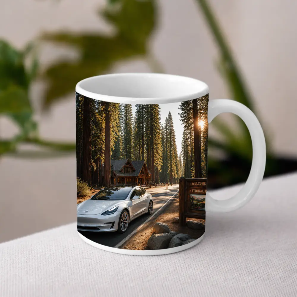 Tesla Model 3 White National Park Forest – Mugs