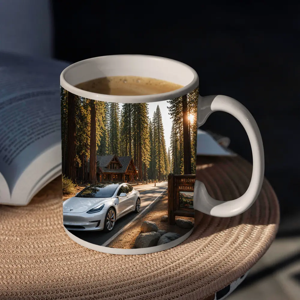 Tesla Model 3 White National Park Forest – Mugs