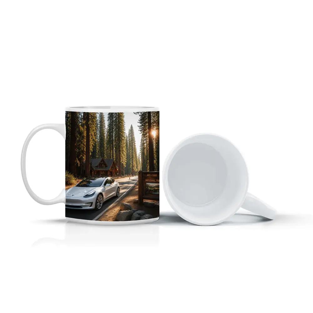 Tesla Model 3 White National Park Forest – Mugs