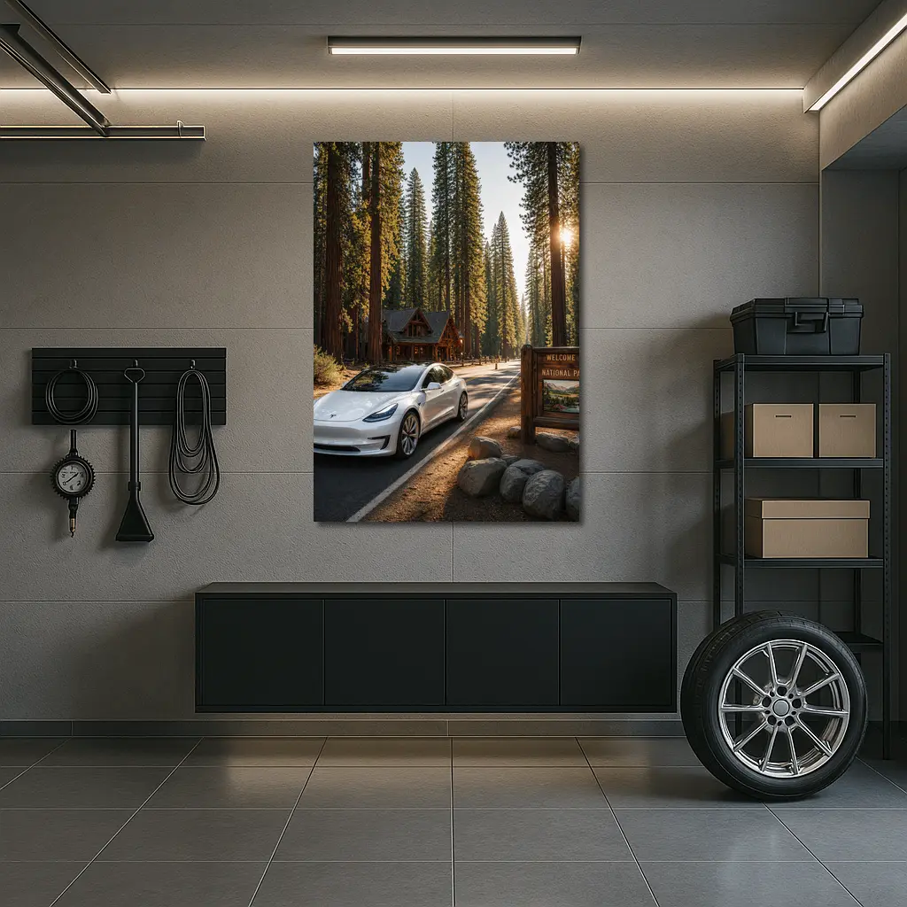 Tesla Model 3 White National Park Forest – Wall Art