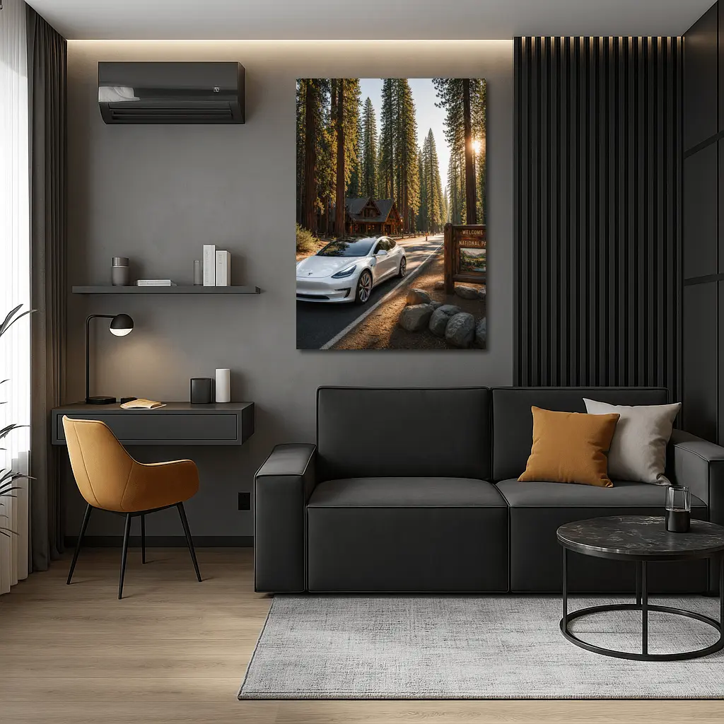 Tesla Model 3 White National Park Forest – Wall Art