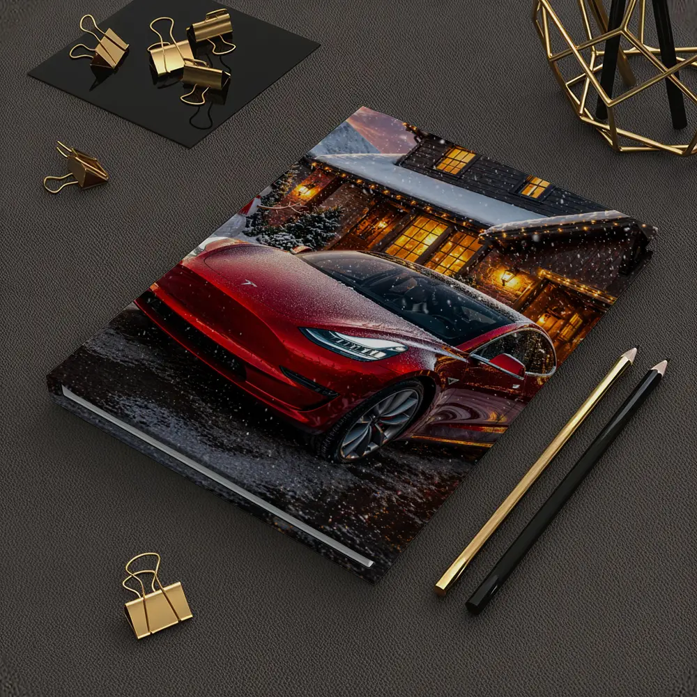 Tesla Model 3 Red Christmas Winter Night – Notebooks