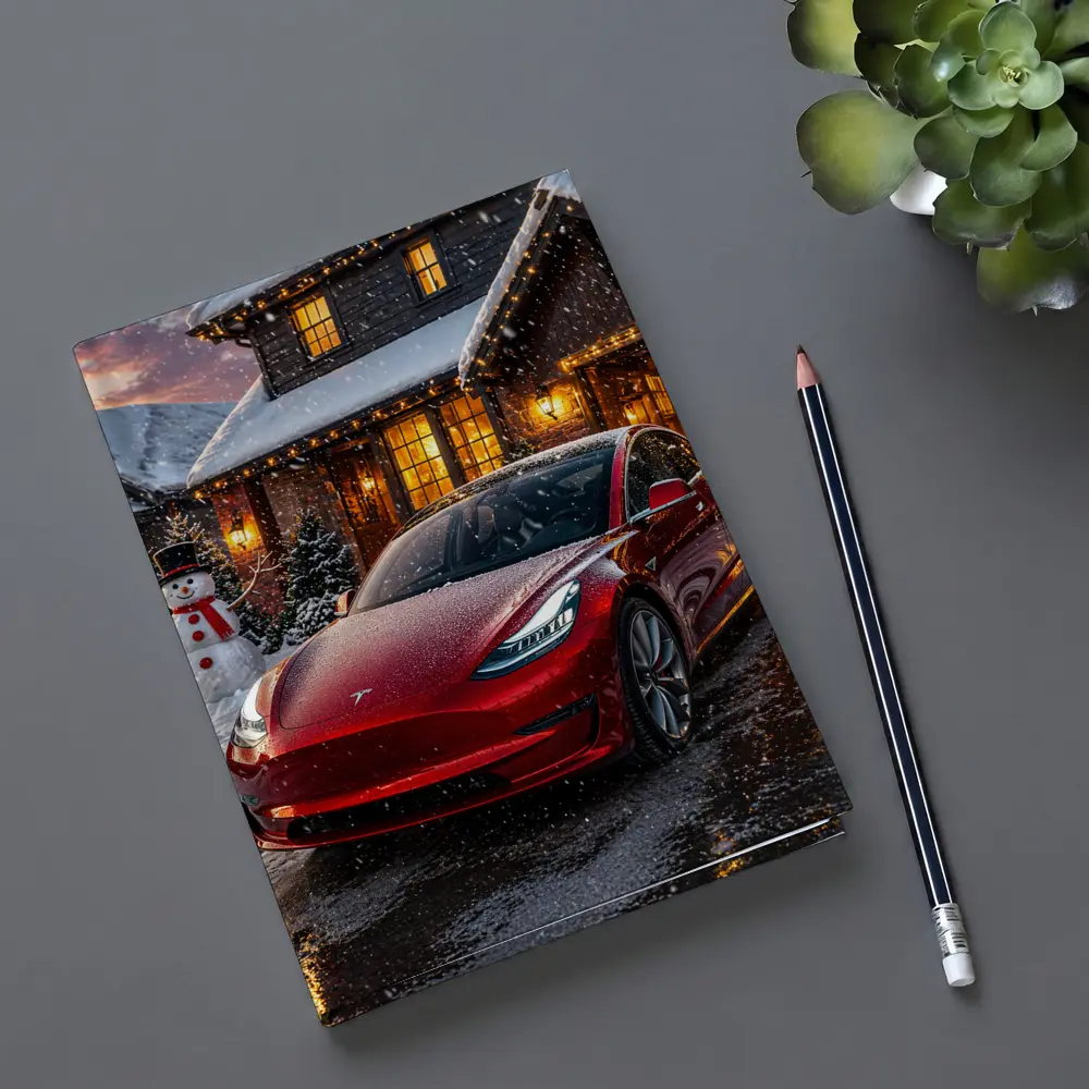 Tesla Model 3 Red Christmas Winter Night – Notebooks