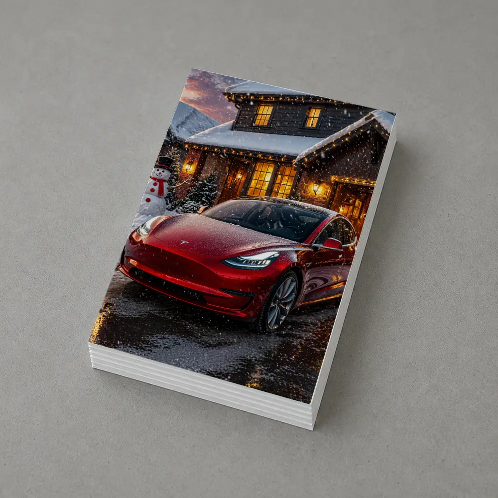 Tesla Model 3 Red Christmas Winter Night – Postcards