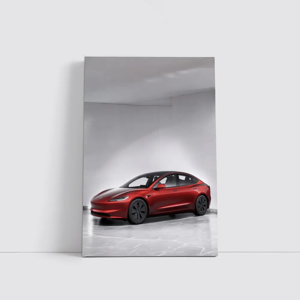 Tesla Model 3 Red Car Studio Background – Wall Art