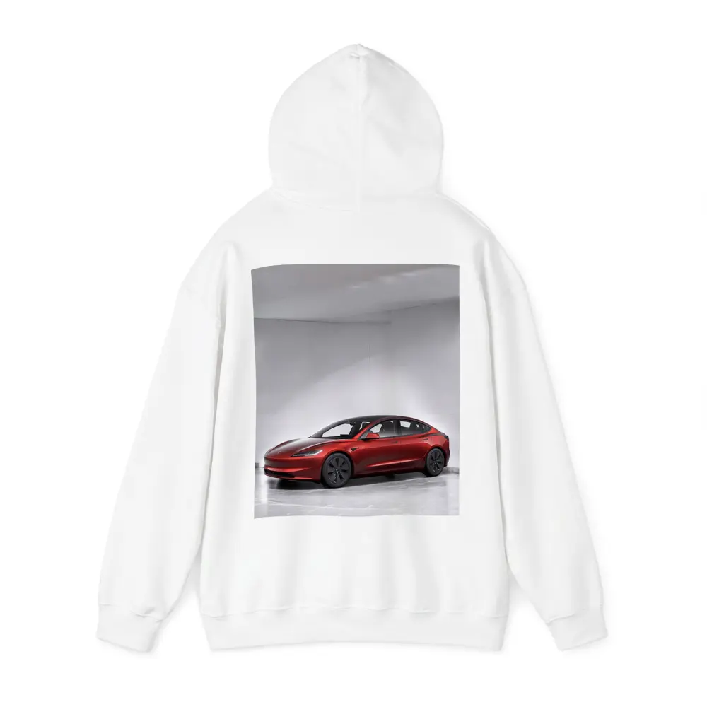 Tesla Model 3 Red Car Studio Background – Hoodies