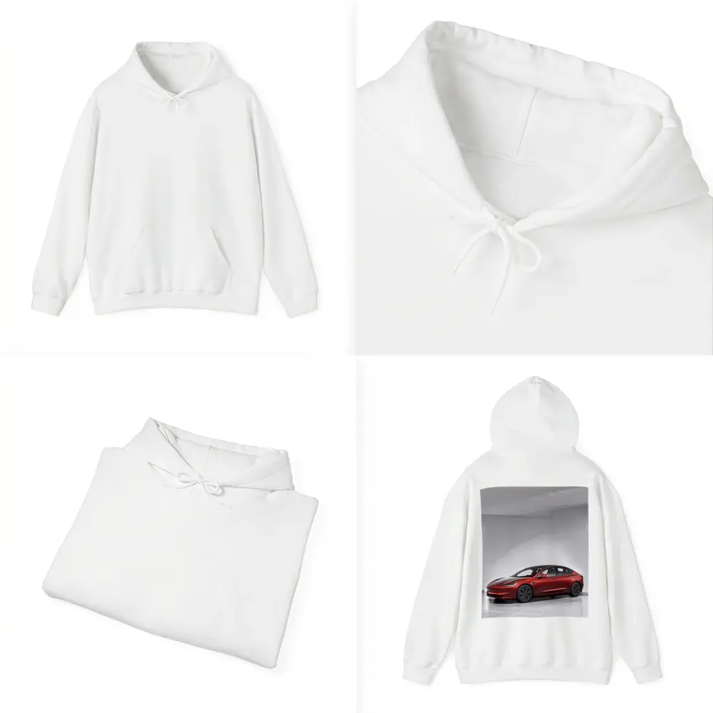 Tesla Model 3 Red Car Studio Background – Hoodies