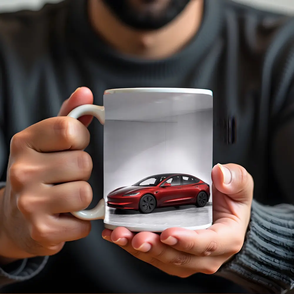 Tesla Model 3 Red Car Studio Background – Mugs
