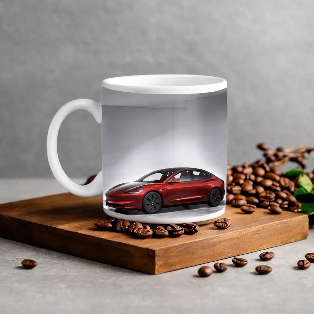Tesla Model 3 Red Car Studio Background – Mugs