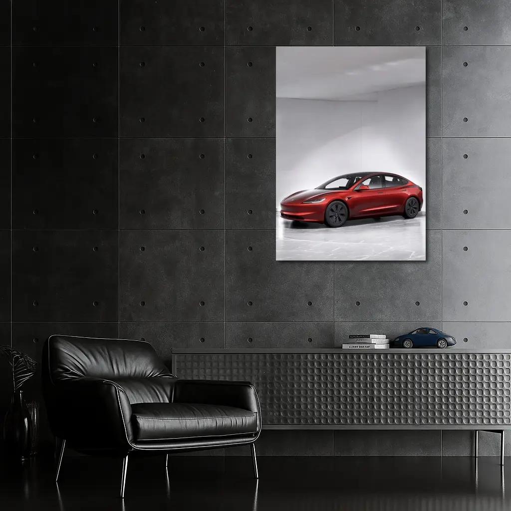 Tesla Model 3 Red Car Studio Background – Wall Art