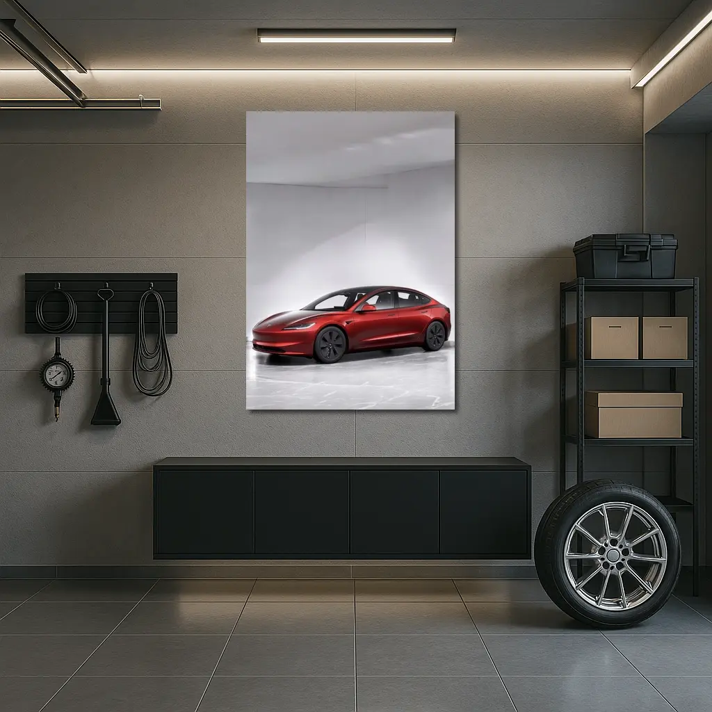Tesla Model 3 Red Car Studio Background – Wall Art