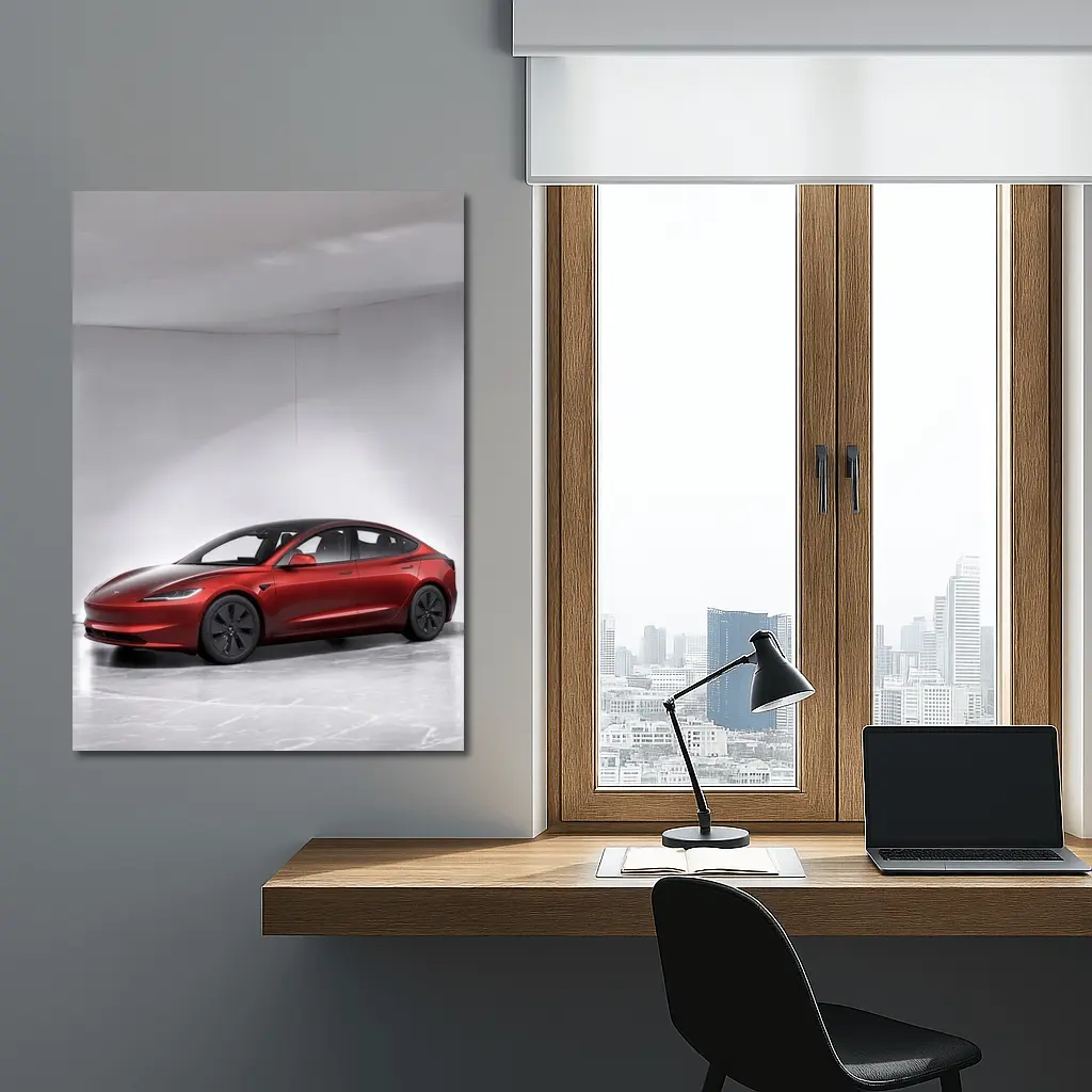 Tesla Model 3 Red Car Studio Background – Wall Art