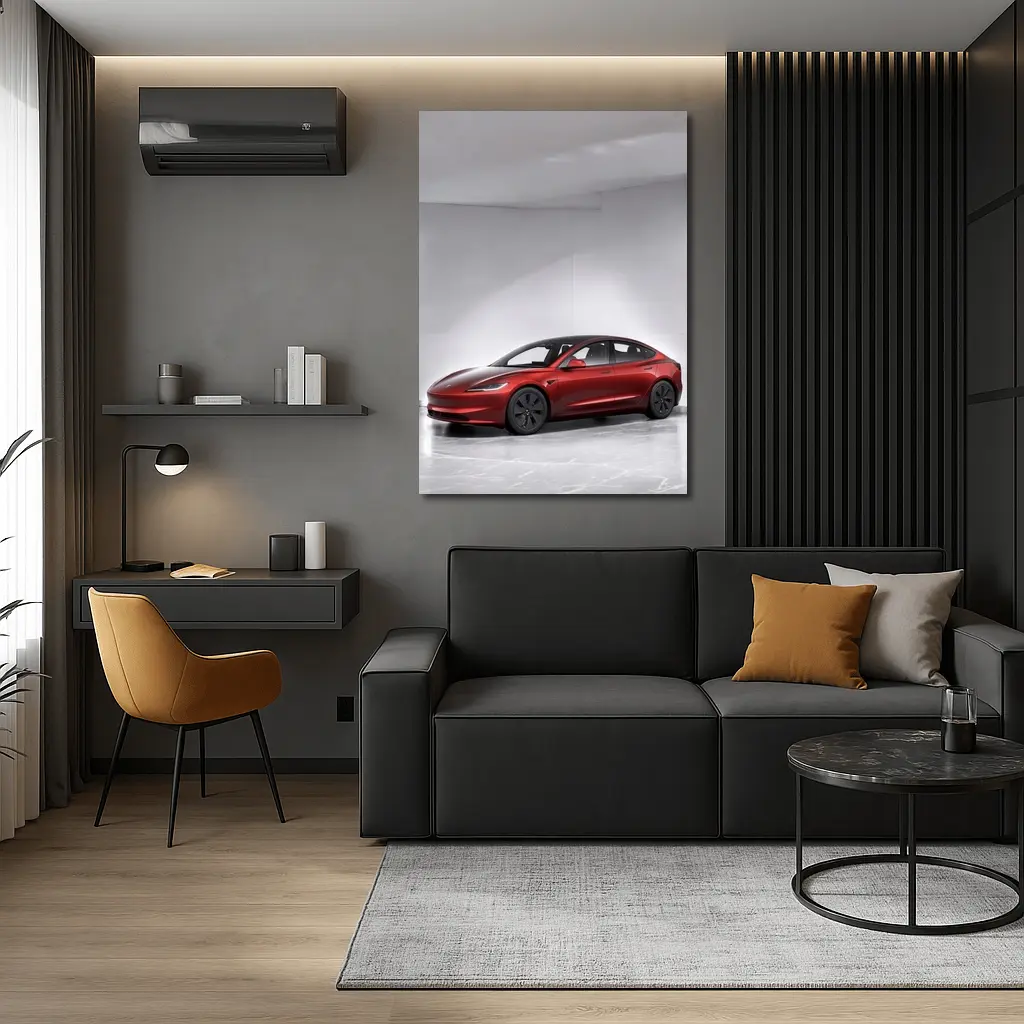 Tesla Model 3 Red Car Studio Background – Wall Art