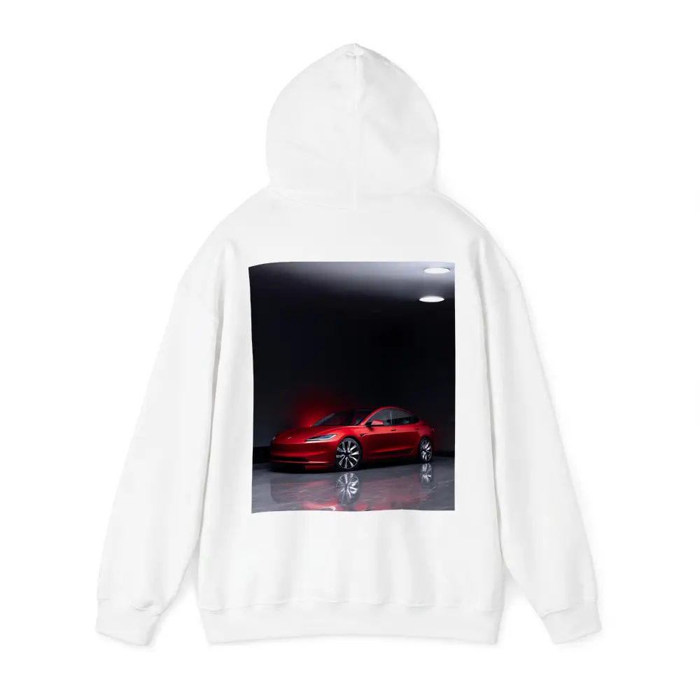 Red Tesla Model 3 Dark Studio Floor – Hoodies