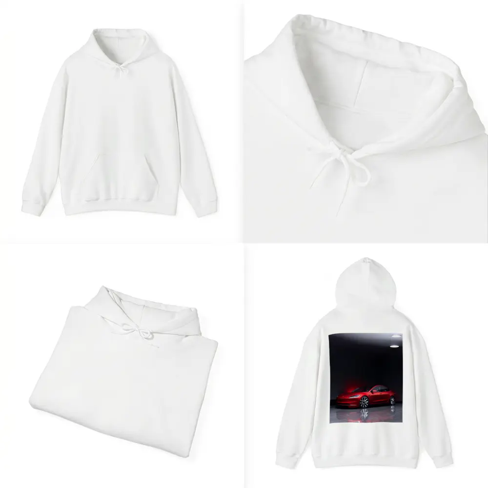 Red Tesla Model 3 Dark Studio Floor – Hoodies