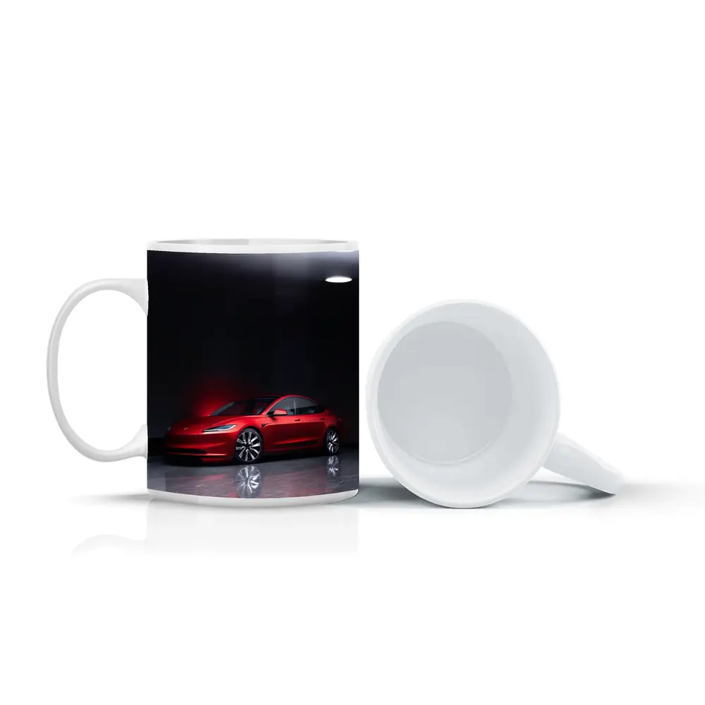 Red Tesla Model 3 Dark Studio Floor – Mugs