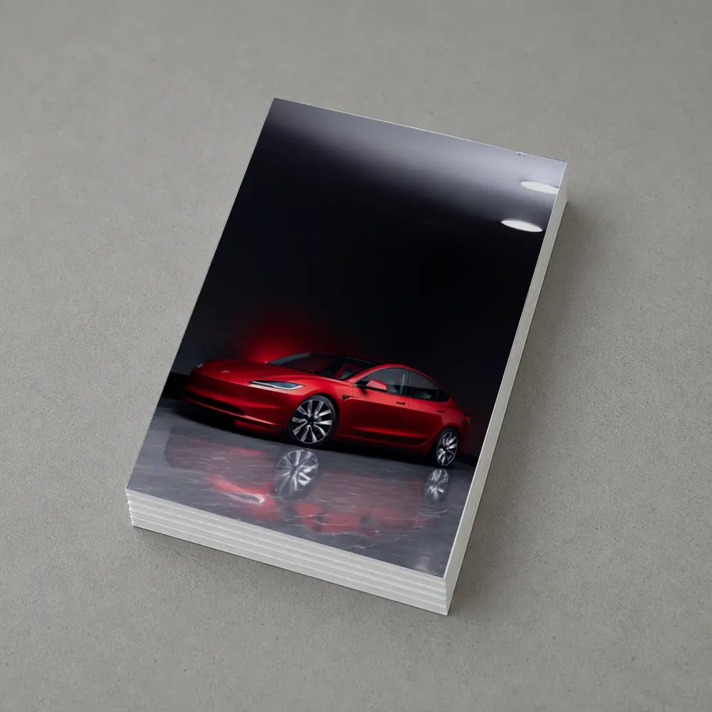 Red Tesla Model 3 Dark Studio Floor – Postcards